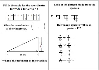 Starter activity on graphs, Pythagoras Theorem, sequences and fractions.